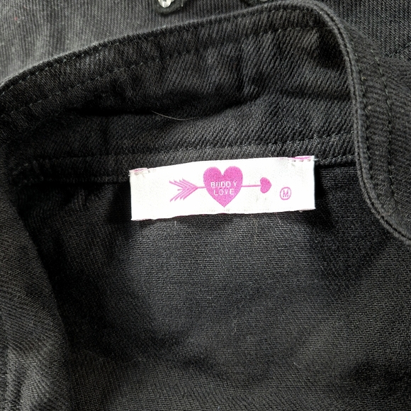 Buddy Love Black Sequin Star Military Utility Jacket Cotton Canvas Parker Cargo - Picture 2 of 13